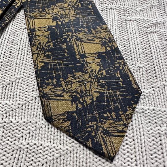 Vintage Mr Junko navy and gold abstract Chinese silk tie main image 1